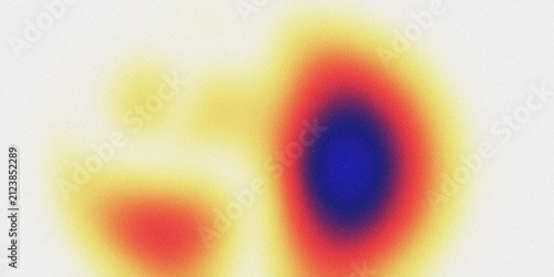 Colorful aura gradient background with thermal heat map colors and vintage photographic noise texture.