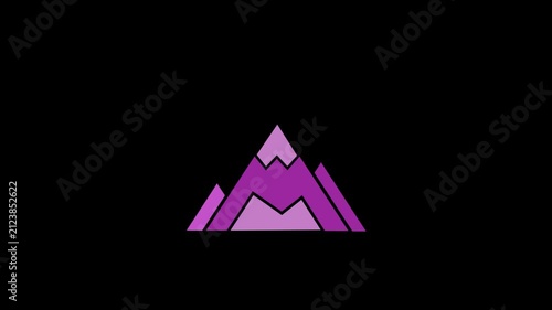 A minimalist stylized purple mountain peak logo emblem featuring geometric layered mountain ranges isolated on a black background