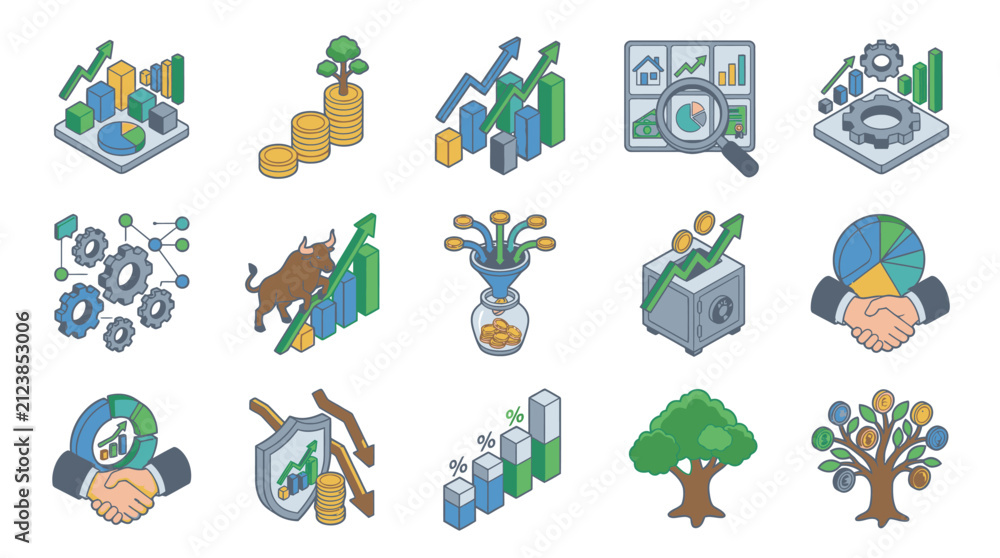 Fototapeta premium Colorful flat design icons for business and technology concepts.