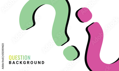 Vibrant graphic background with prominent stylized green and pink question marks, symbolizing inquiry, curiosity, and problem-solving