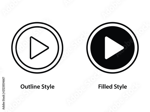 Play Button Outline and Filled Media Control Icons Set Vector
