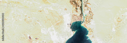 Photography Suez Canal on open data satellite image
