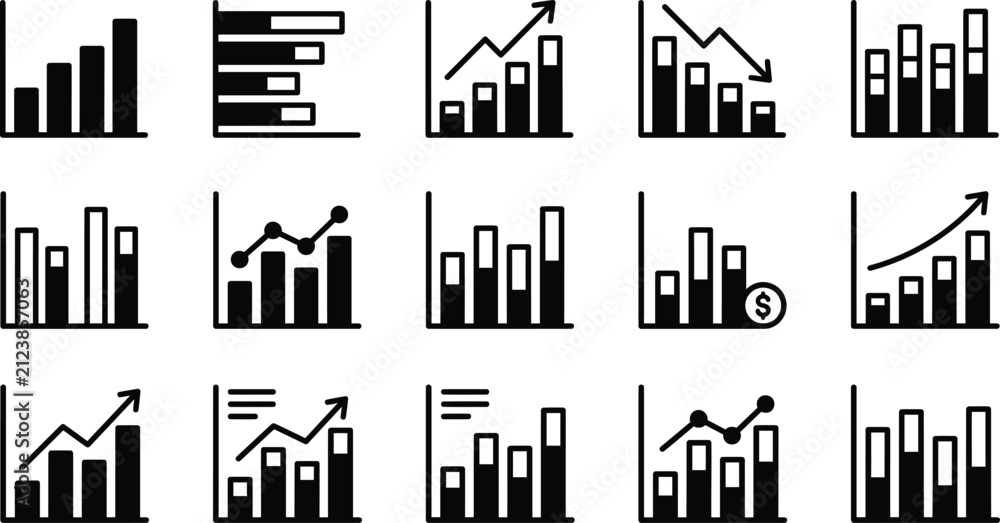 Obraz premium Hand-Drawn Bar Graph Icon Set For Business Data Analysis And Financial StatisticsHand-Drawn Bar Graph Icon Set For Business Data Analysis And Financial Statistics
