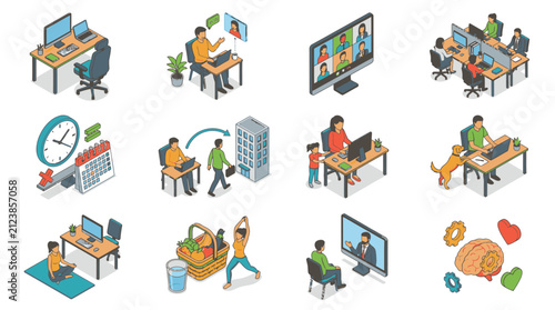Colorful flat design office and teamwork illustrations.