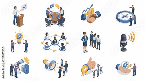 Colorful flat vector illustrations of business and teamwork concepts.