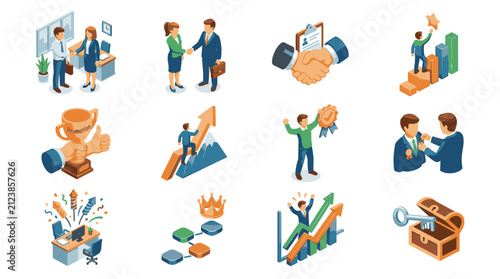 Colorful flat vector illustrations of business success concepts.