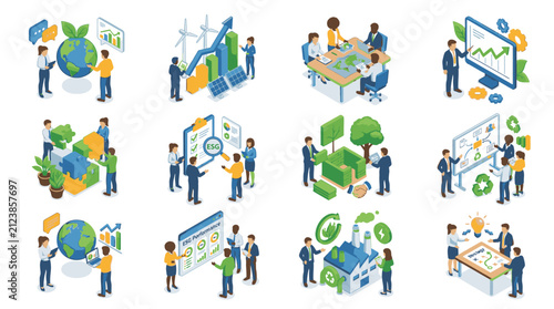 Colorful flat vector illustrations of business teamwork concepts.