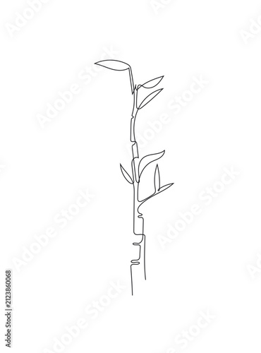 One line drawing of bamboo with editable line. Minimalist concept for spa branding, interior wall decor, pharmacology packaging or apparel prints. Hand drawn vector illustration isolated on white