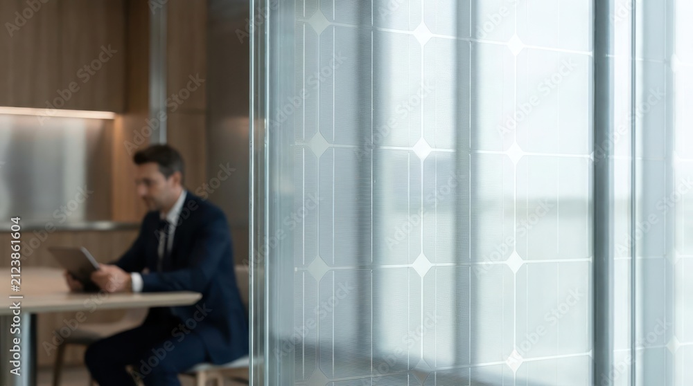 Fototapeta premium Solar panel window film in modern office interior.