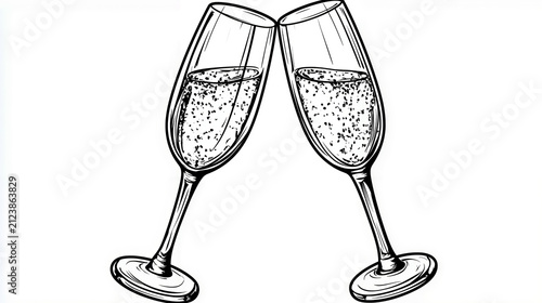 Two champagne glasses with bubbles and stems