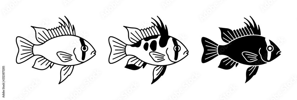 Fototapeta premium Fish Icons, Aquatic Life Vector Set, Marine Animal Graphics