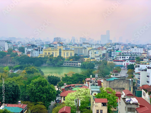 Aerial View of the Hanoi Skyline Around Hoan Kiem Lake, Vietnam