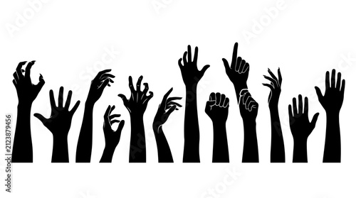 Bild auf Leinwand Collection of Black Reaching Hand Silhouettes Isolated on White