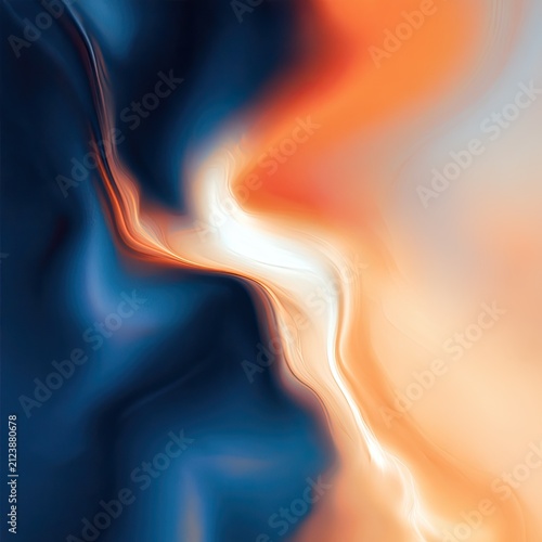 Abstract organic flow of cool blues and warm oranges, a dynamic visual dance