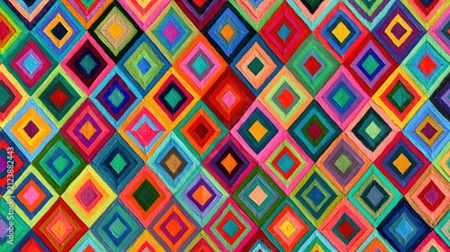 Vibrant diamond pattern fills the frame in a mosaic of bright, bold colors