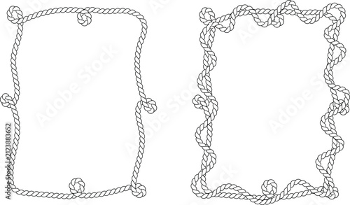 Set of two hand drawn rope frames featuring nautical style twisted cord borders for rustic wedding invitations and designs