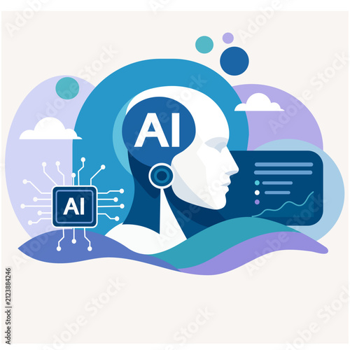 Modern AI Assistant and Machine Learning Technology Abstract Vector Design