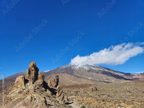 Mount Teide close view, volcanic mountain landscape under clear blue sky
