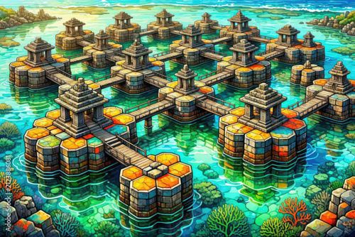 Vibrant Maximalist Choquequirao Inca Ruins Chaos Design Vector