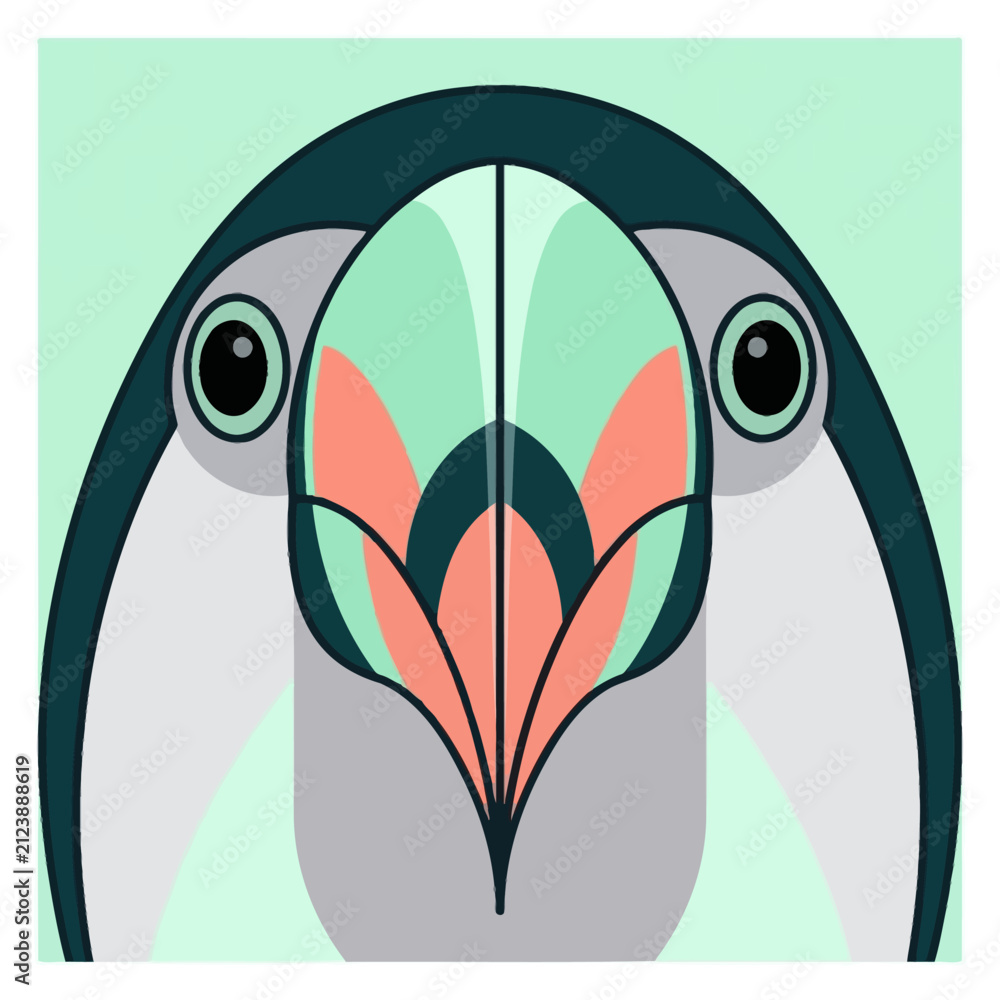 Fototapeta premium Symmetrical geometric toucan bird portrait.