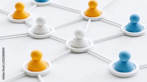 A network of colorful figures connected by lines, representing connections and relationships
