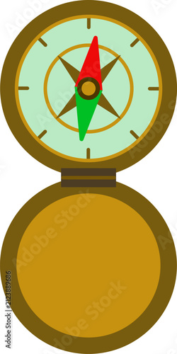 Pocket compass with open lid flat vector illustration for navigation and direction concept