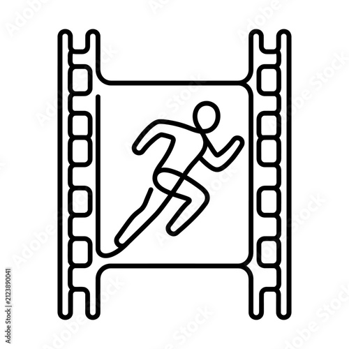 Athlete running through a movie film strip.
