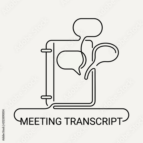 Meeting transcript icon with notebook and speech bubbles.