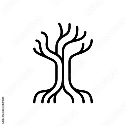 Minimalist bare tree with visible root system.