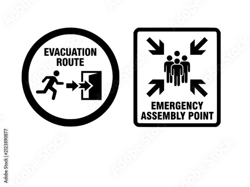 Disaster Evacuation Route Warning Sign Silhouette Vector. Emergency Assembly Point Safety Icon Isolated.