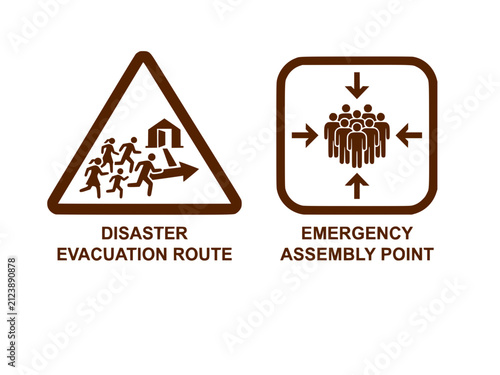 Disaster Evacuation Route Warning Sign Silhouette Vector. Emergency Assembly Point Safety Icon Isolated.
