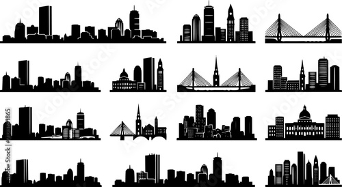 boston city skyline line art silhouette vector illustration
