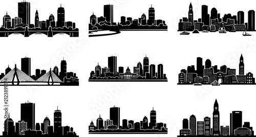 boston city skyline line art silhouette vector illustration
