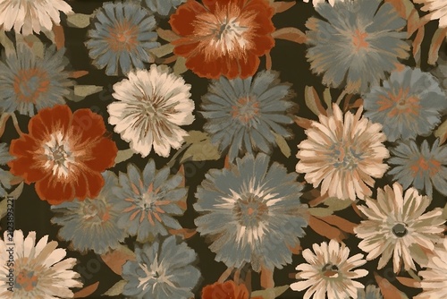 Versatile allover print design blending blooming floral motifs, ethnic geometrics, seamless textures for fashionable textiles, digital backdrops, and contemporary decor with global-inspired elegance.