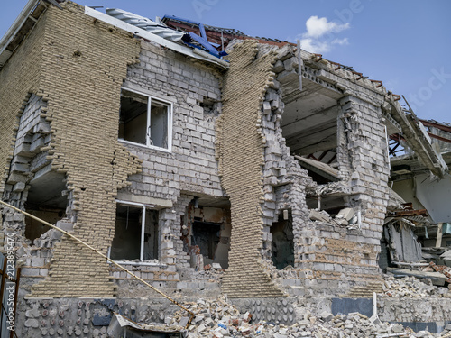 destroyed and burned houses in the city Ukraine war