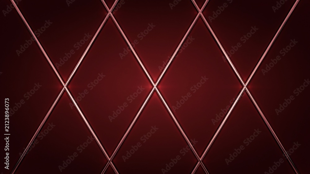 Obraz premium Burgundy leather diamond pattern background with metallic rose gold trim luxury quilted texture elegant dark red upholstery design for premium interior fashion wall panel decoration.