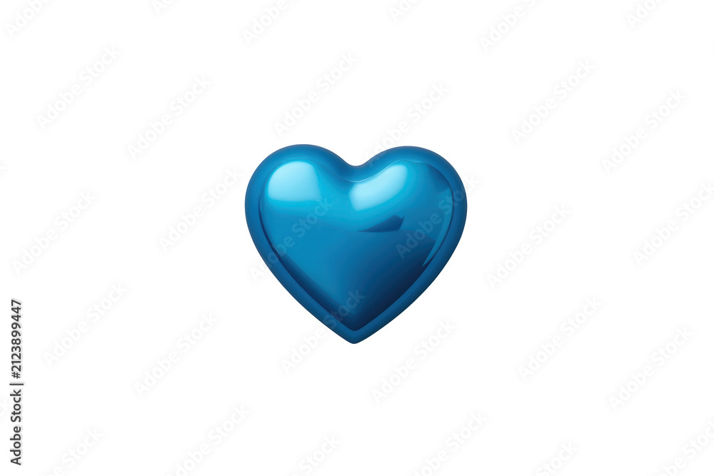 Fototapeta premium Glossy blue heart icon with reflective highlight
