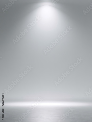 Minimalist studio with spotlight and reflective floor