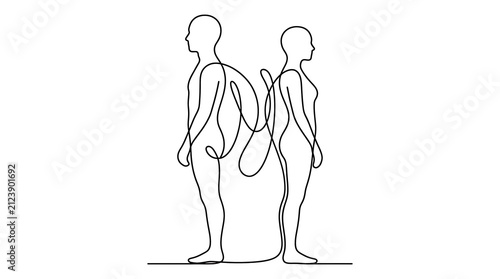 Minimalist Continuous Line Drawing of Couple Standing Back to Back