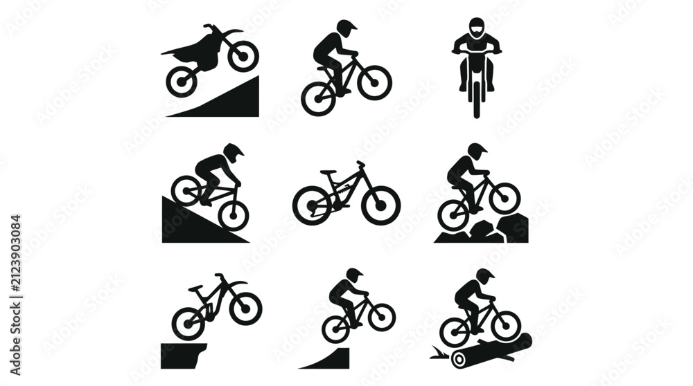 Fototapeta premium Bicycles and riders in motion downhill.