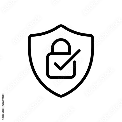 Shield icon with padlock and checkmark security symbol.