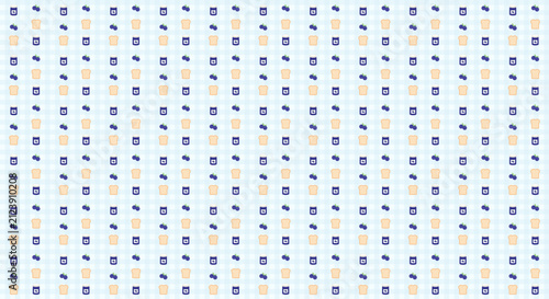 Seamless blueberry jam and toast pattern on blue gingham