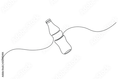Bottle line art editable stroke continuous one line drawing with fork and wave
