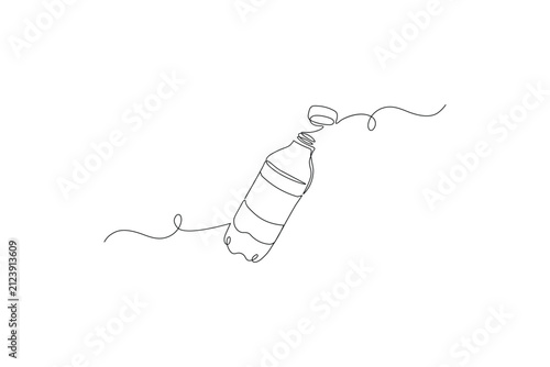 Bottle line art editable stroke continuous one line drawing with fork and wave
