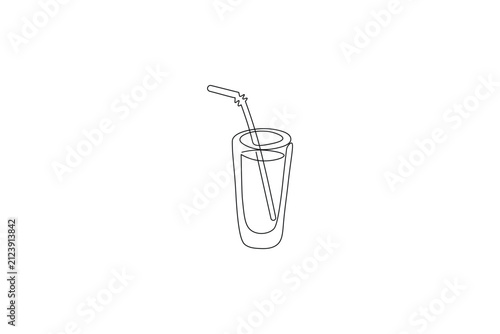 Bottle line art editable stroke continuous one line drawing with fork and wave
