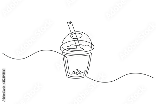 Bottle line art editable stroke continuous one line drawing with fork and wave
