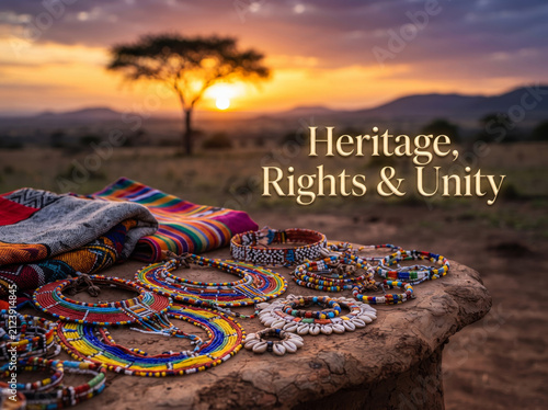 Traditional Colorful Bead Necklaces On Wooden Table At Sunset