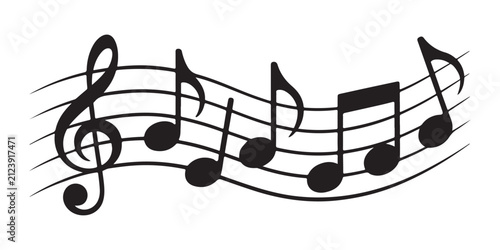 Принти на полотні Treble clef symbol and music notes on wavy staff lines vector illustration for decorative design projects