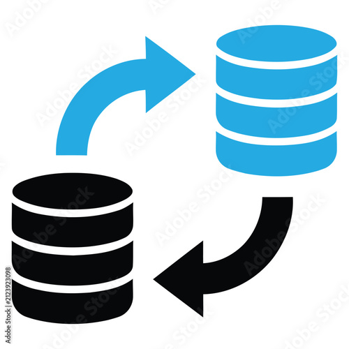 Data synchronization and server transfer icon with synchronization database transfer technology computing information download exchange