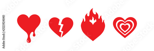Foto Heart emotion icon set vector with transparent background, flat red silhouette b